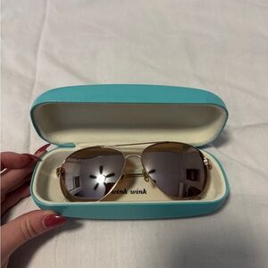 Kate Spade Gold Aviator Sunglasses with Teal Case